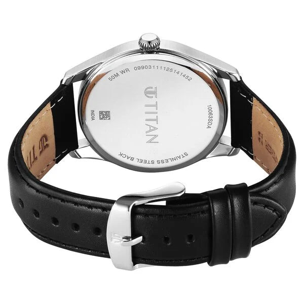 Titan Workwear Beige Dial Black Stainless Steel Strap Analog Watch for Men