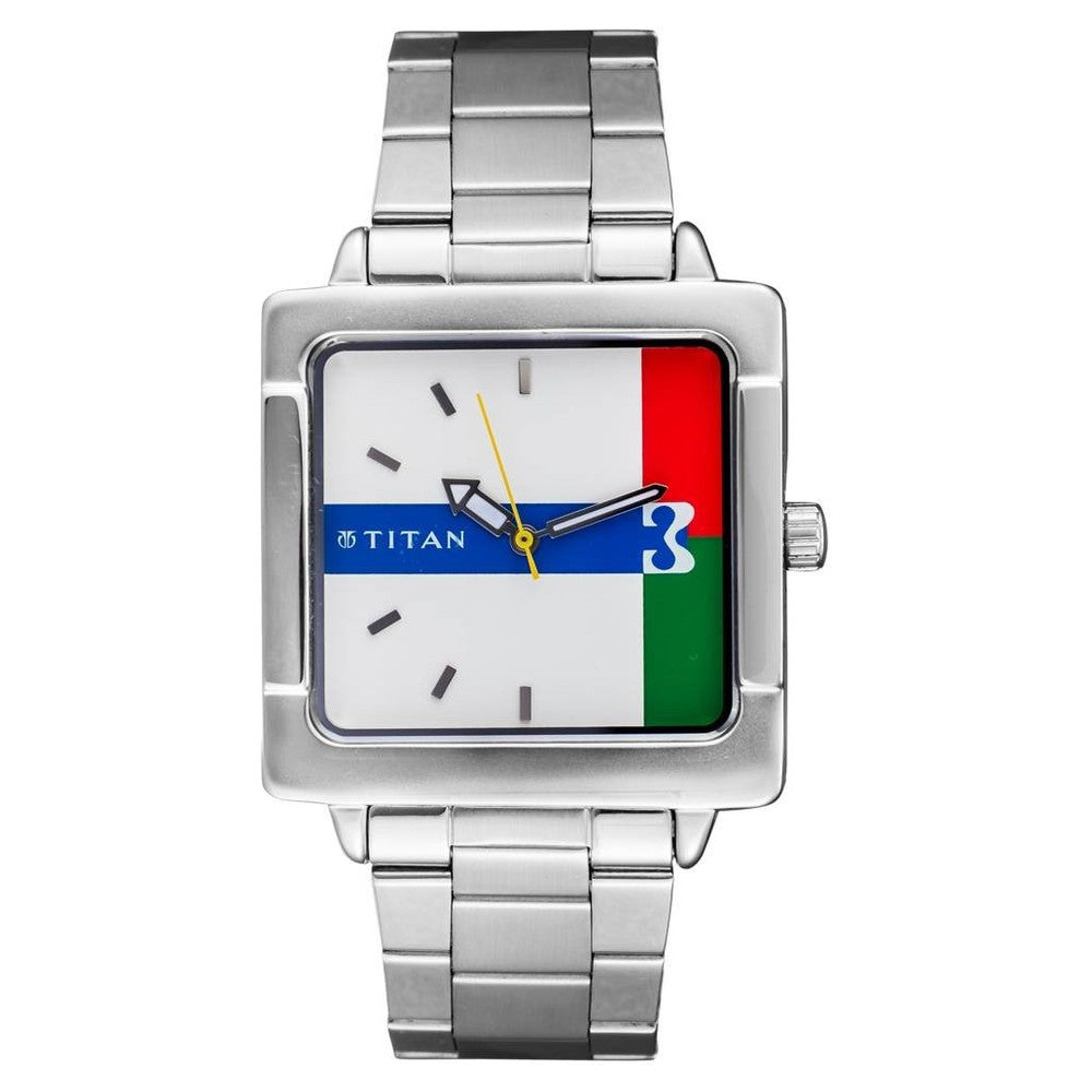 Titan Quartz Analog White Dial Metal Strap Watch for Men