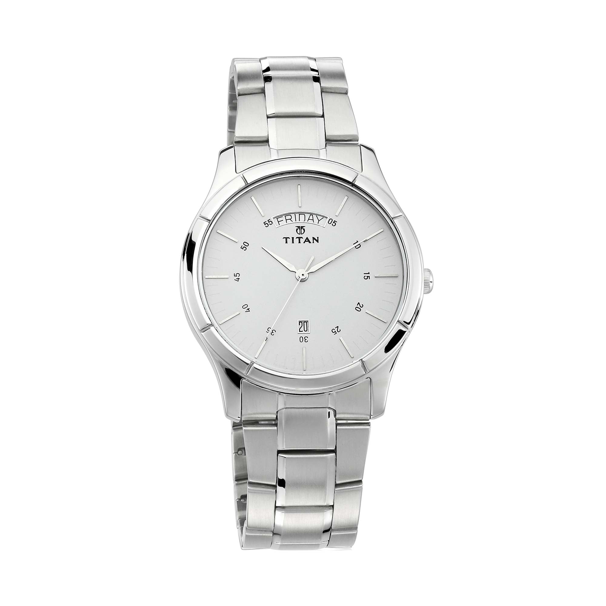 Titan Workwear White Dial Analog with Day and Date Stainless Steel