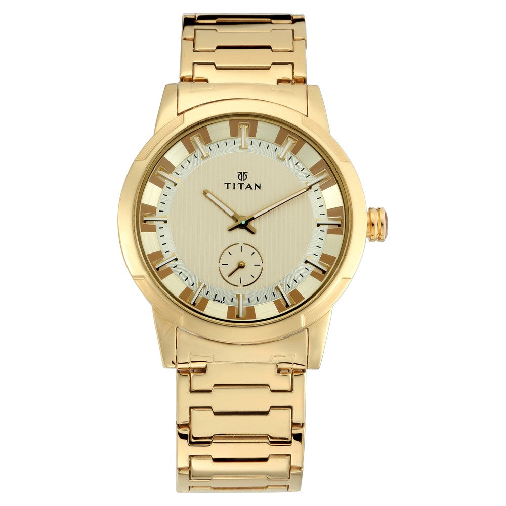 Titan Grandmaster Champagne Dial Analog Metal Strap Watch for Men