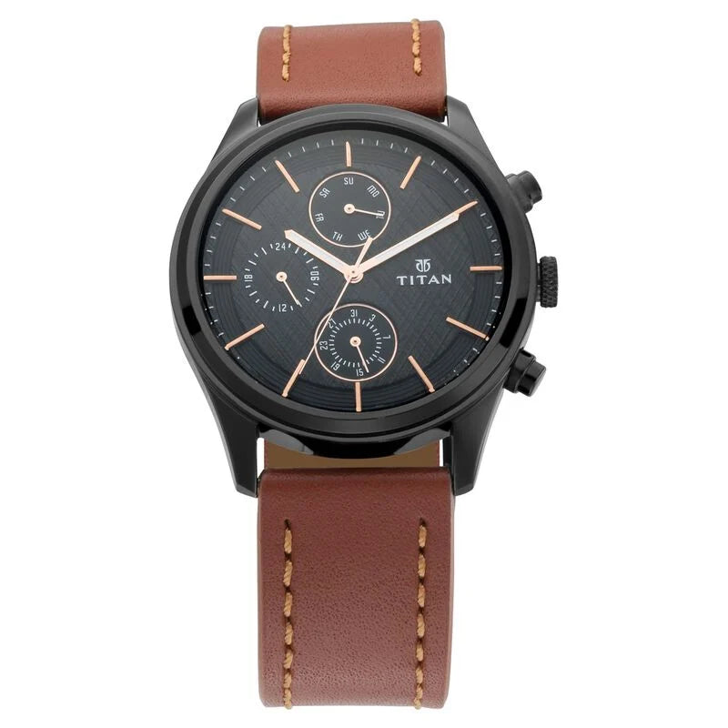Titan Quartz Multifunction Black Dial Leather Strap Watch for Men 1805 Nepal Trade Network Pvt. Ltd