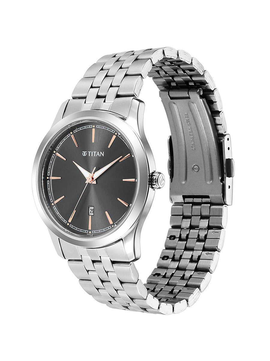 Titan Quartz Analog Anthracite Dial Stainless Steel Strap Watch for Men
