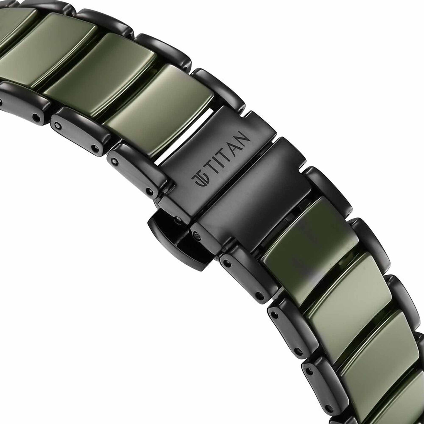 Titan Edge Melange Slim Steel & Ceramic Strap Green Dial Analog Watch For Men