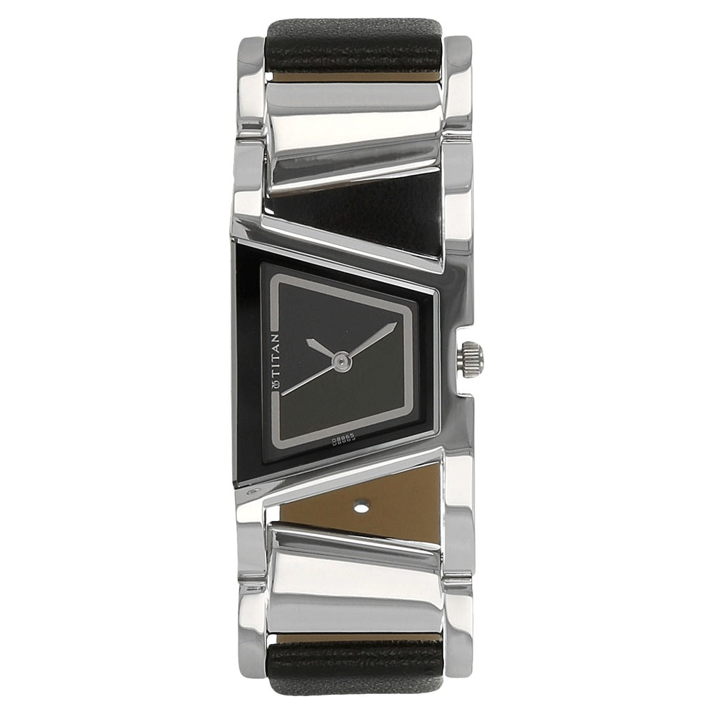 Titan Workwear Black Dial Women Watch With Leather Strap