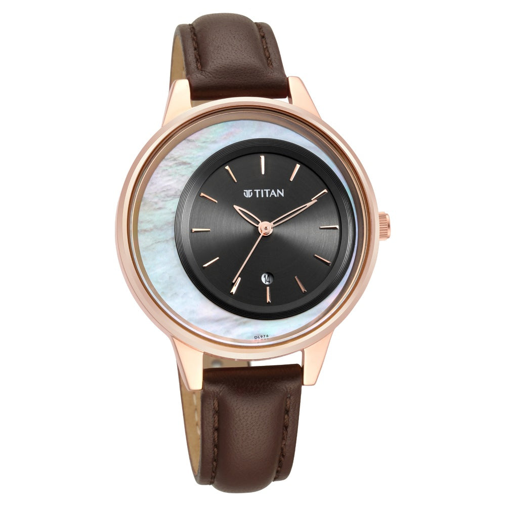 Titan Crescent Quartz Analog Leather Strap Watch for Women