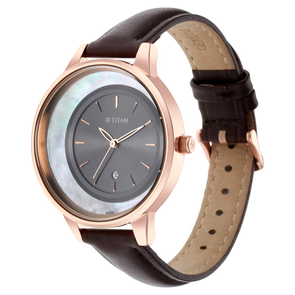 Titan Crescent Quartz Analog Leather Strap Watch for Women