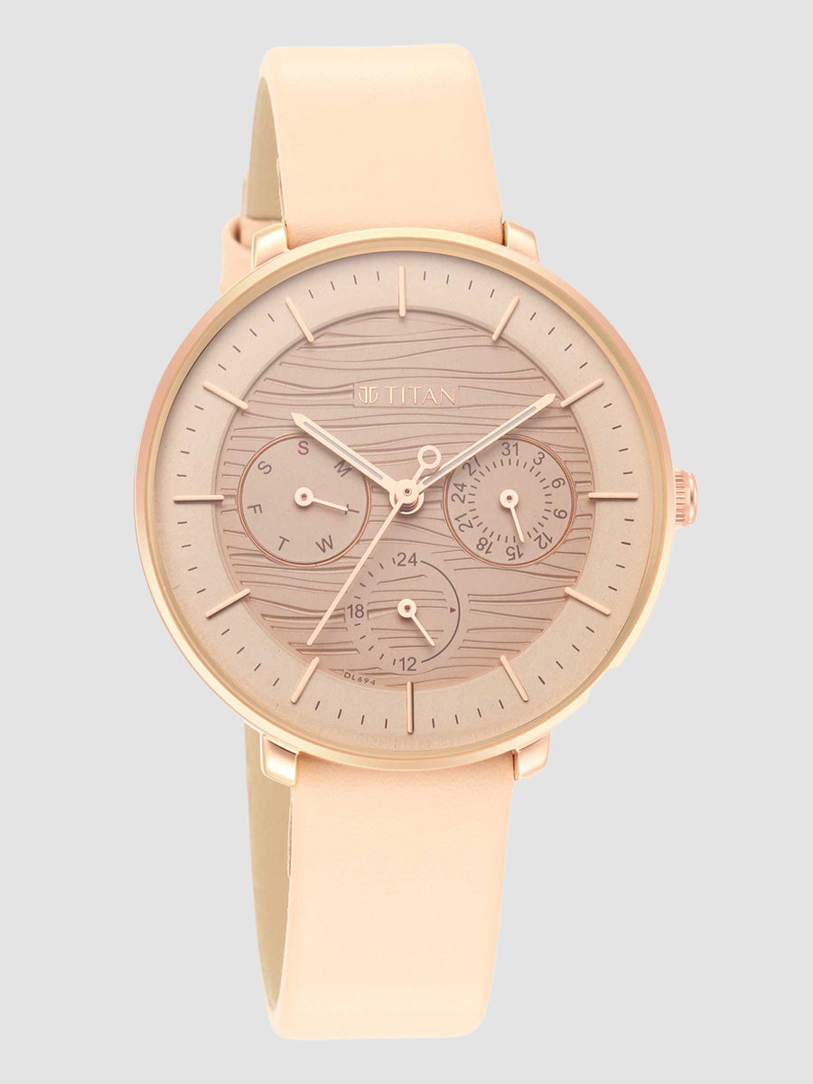Titan Women's Svelte Rose gold: Multi-Function Watch with Leather Strap