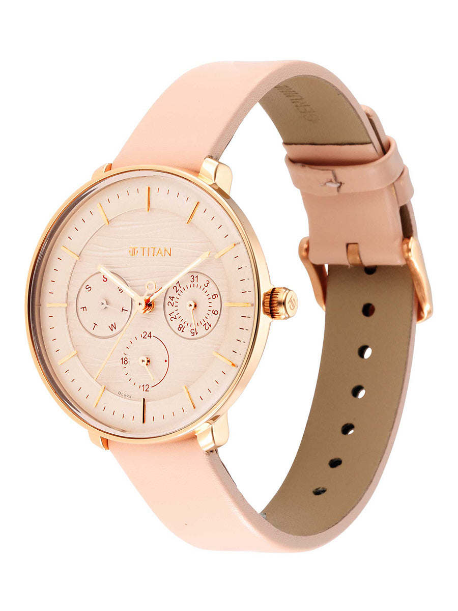 Titan Women's Svelte Rose gold: Multi-Function Watch with Leather Strap
