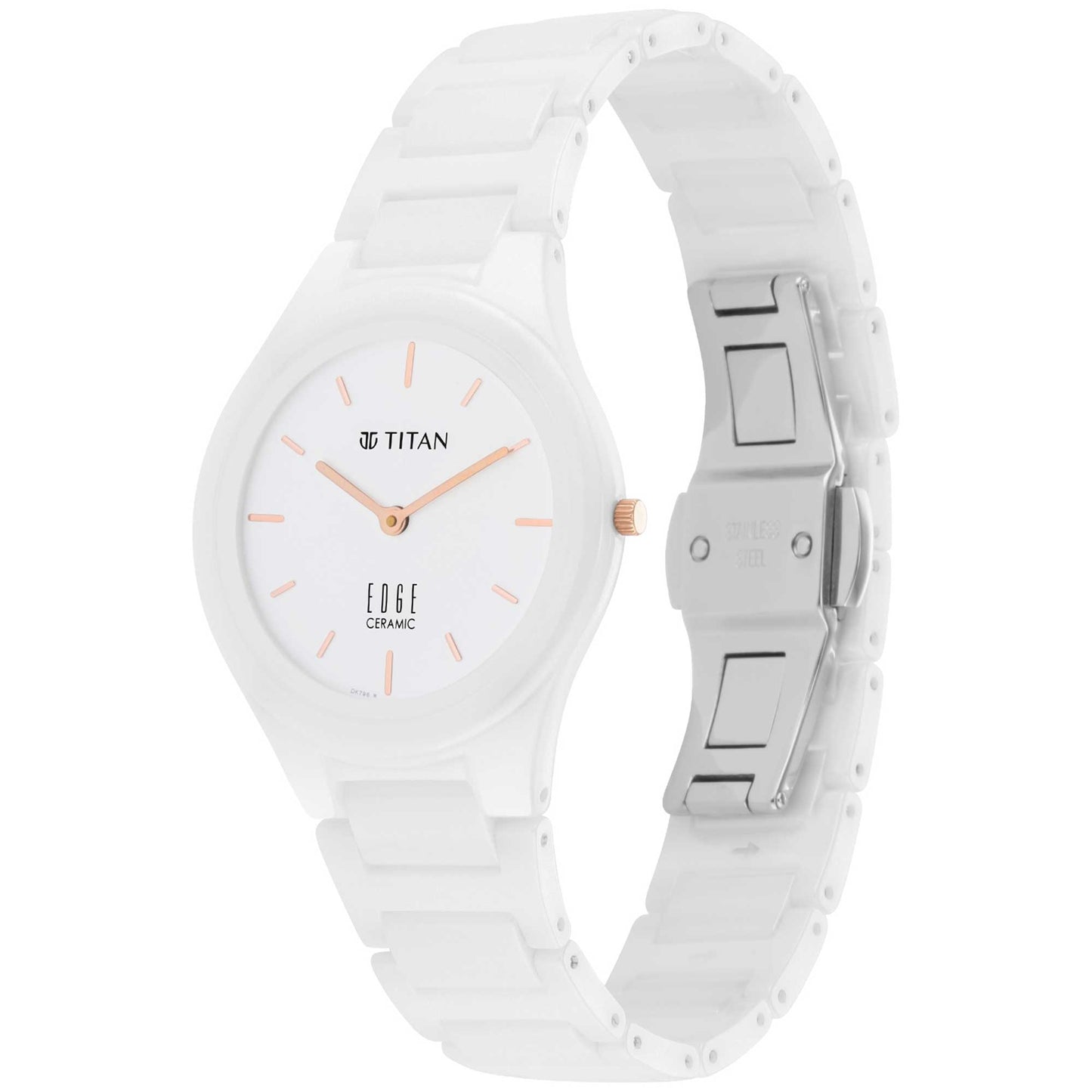 Titan Edge Ceramic Quartz in Arctic White Dial Watch for Women