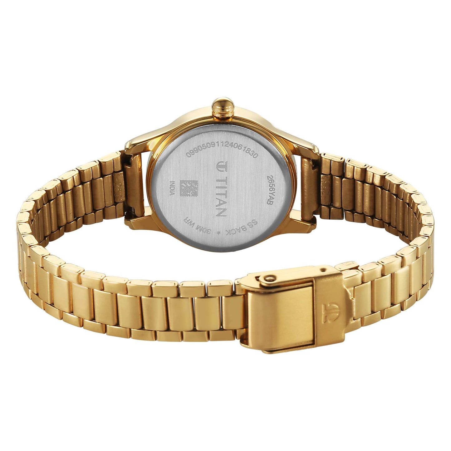 Titan Karishma Beige Dial Golden Stainless Steel Strap Analog Watch For Women