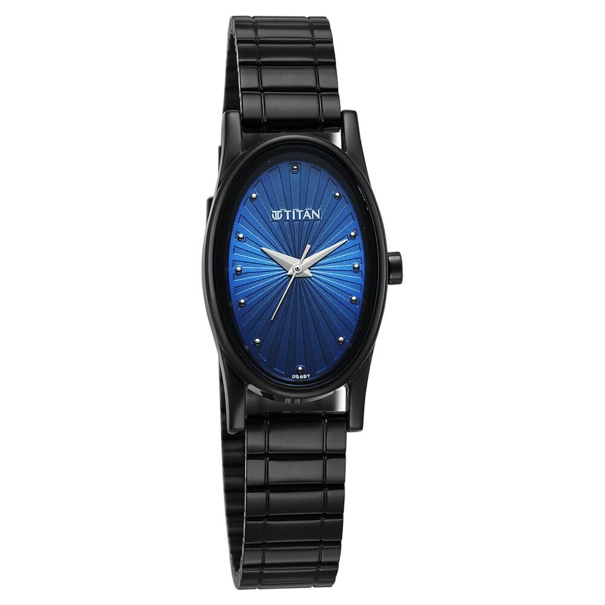 Titan Karishma Quartz Analog Blue Dial Black Stainless Steel Strap Watch For Women(2759NM01)