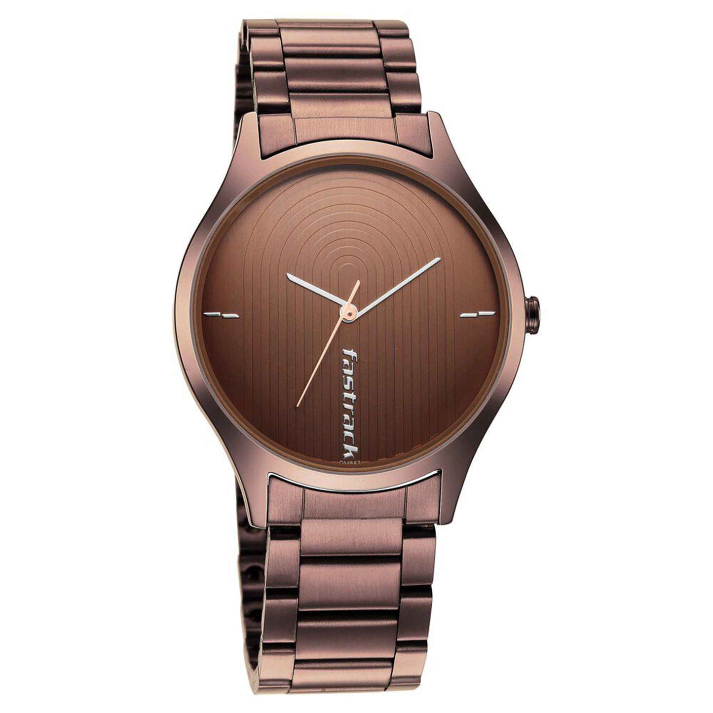 Fastrack Style Up Quartz Analog Brown Dial Stainless Steel Strap Watch for Guys