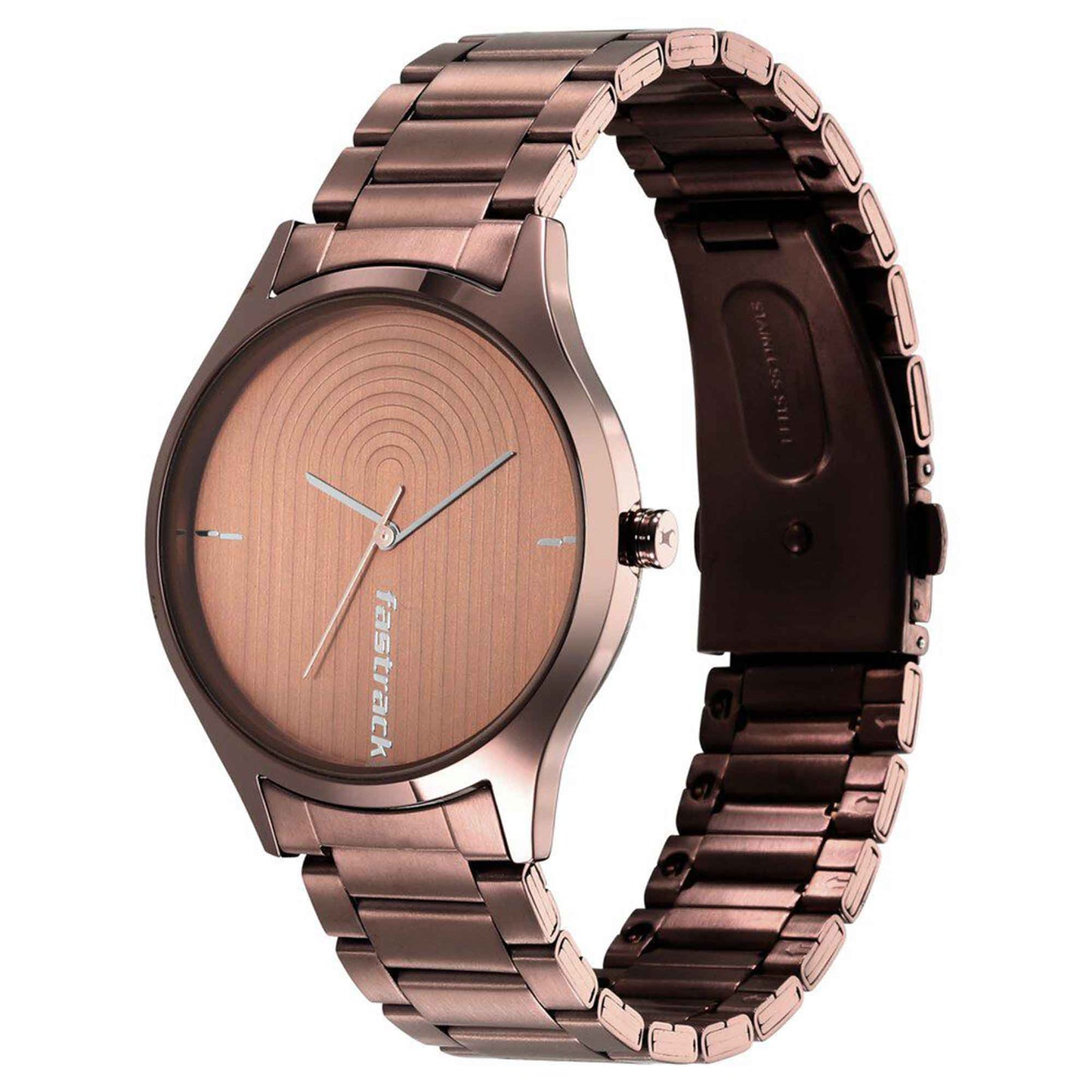 Fastrack Style Up Quartz Analog Brown Dial Stainless Steel Strap Watch for Guys