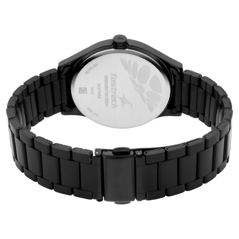 Fastrack Bare Basics Quartz Analog Golden Dial Stainless Steel Strap Watch for Guys
