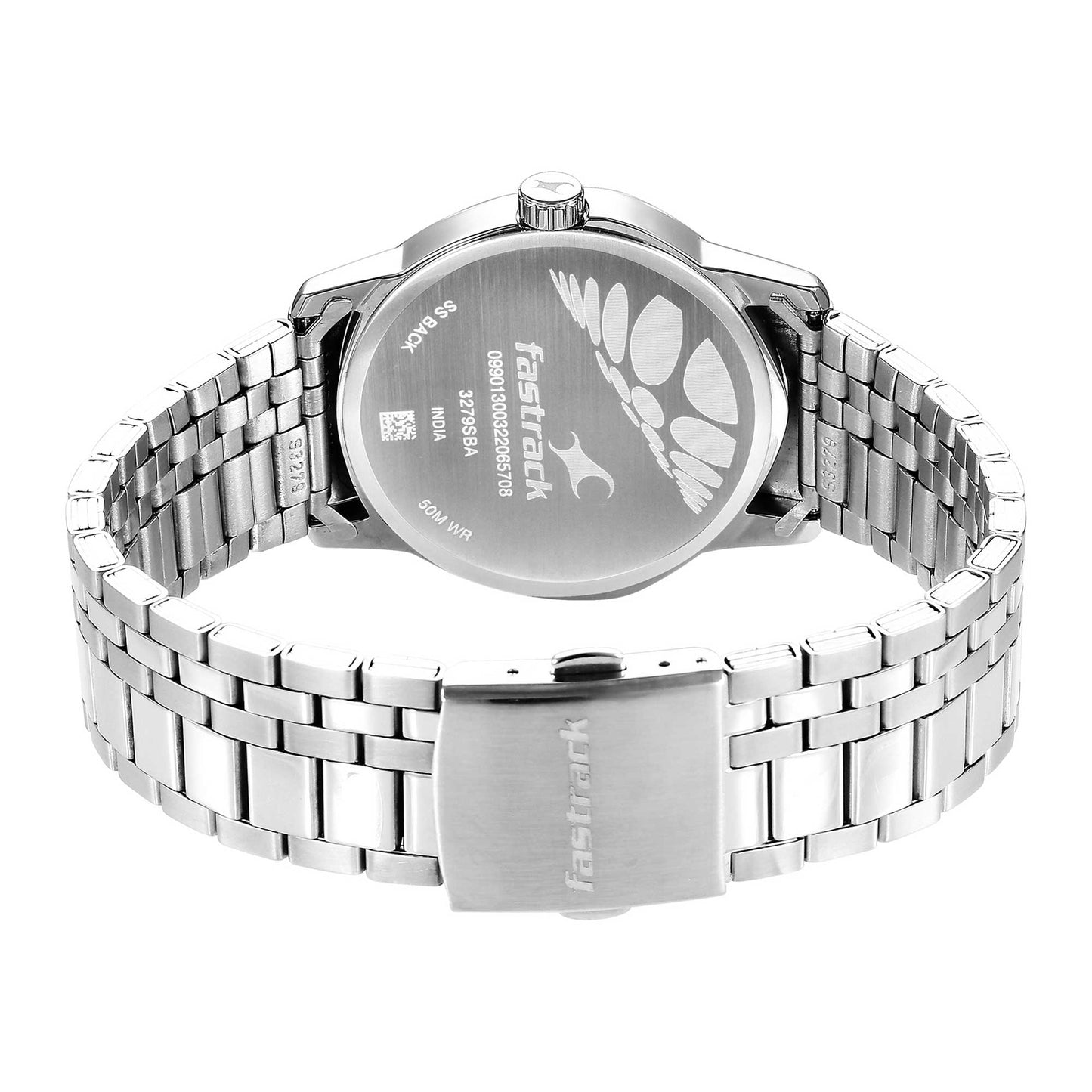 Fastrack Exuberant Quartz Analog with Day and Date Silver Dial Metal Strap Watch for Guys