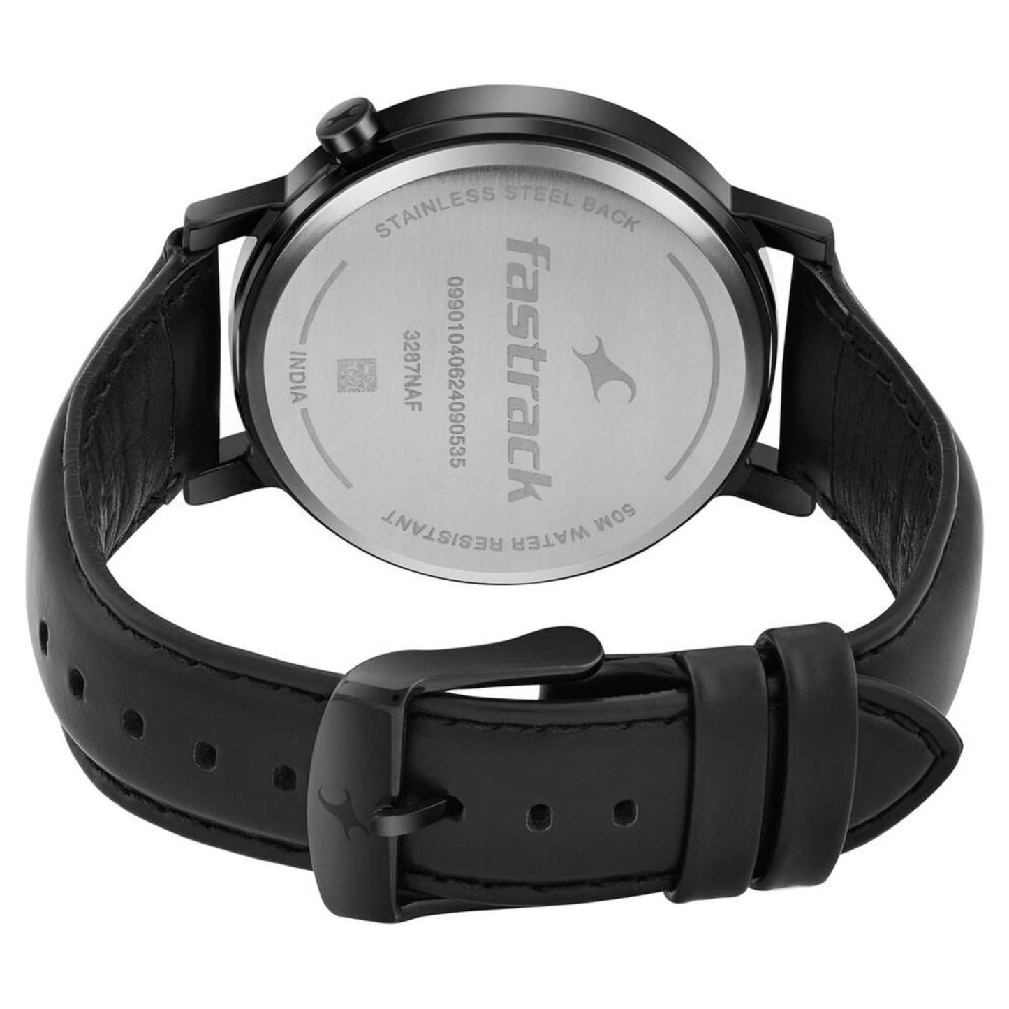 Fastrack MetaWe Quartz Analog Black Dial Leather Strap Watch For Guys