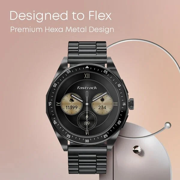 Fastrack Radiant FX1 Luxury Metal Smartwatch with 3.6 cm AMOLED Display, SingleSync BT Calling, Functional Crown 38123NM01