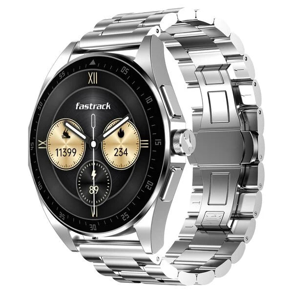 Fastrack Radiant FX1 Luxury Metal Smartwatch with 3.6 cm AMOLED Display, SingleSync BT Calling, Functional Crown - Steel 38123SM01