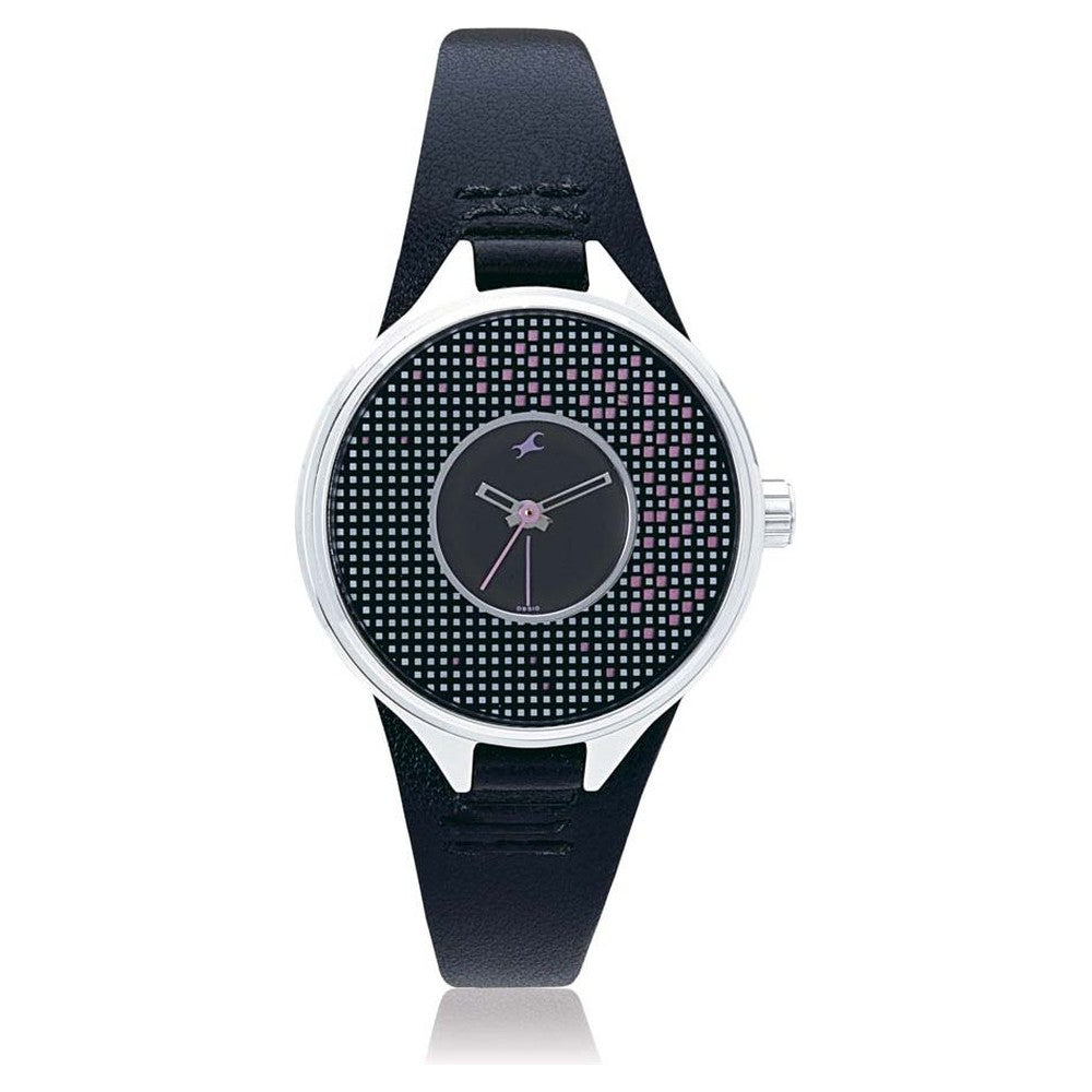 Fastrack Quartz Analog Black Dial Leather Strap Watch for Girls