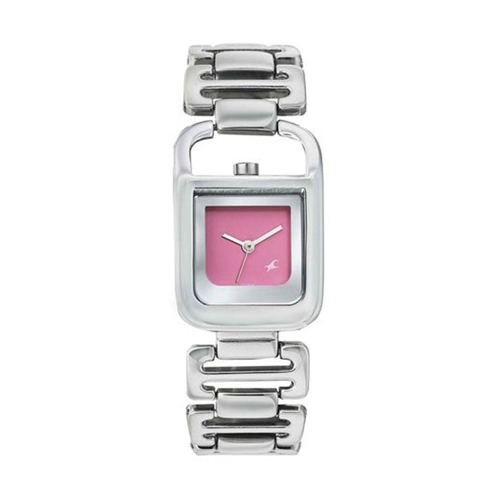 Fastrack Quartz Analog Pink Dial Metal Strap Watch for Girls