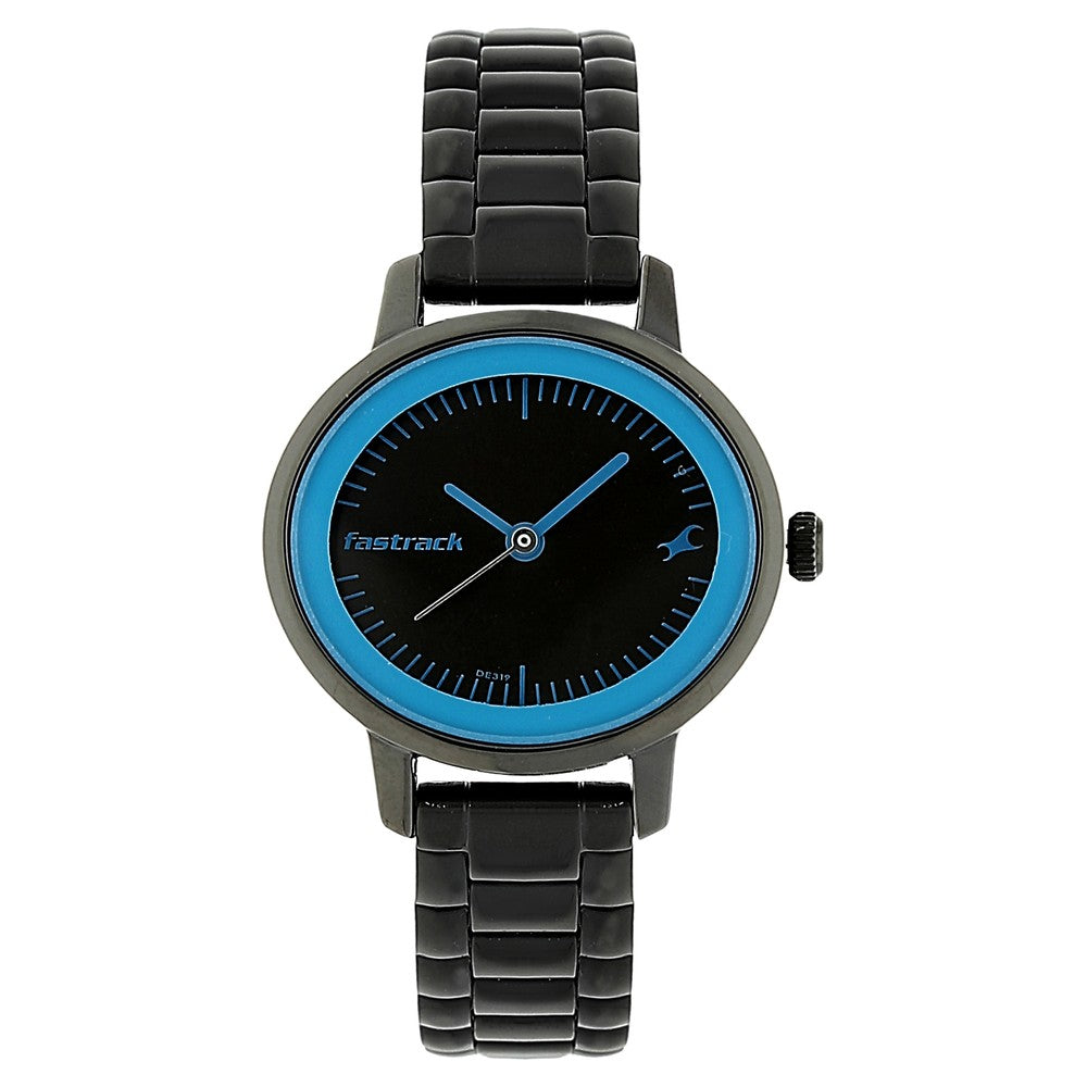 Fastrack Quartz Analog Black Dial Stainless Steel Strap Watch for Girls