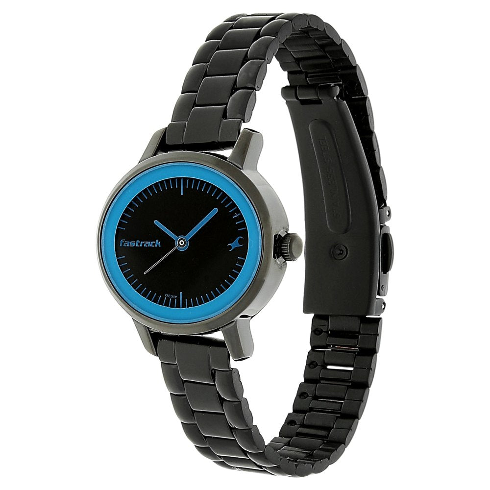 Fastrack Quartz Analog Black Dial Stainless Steel Strap Watch for Girls