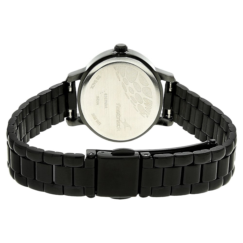 Fastrack Quartz Analog Black Dial Stainless Steel Strap Watch for Girls