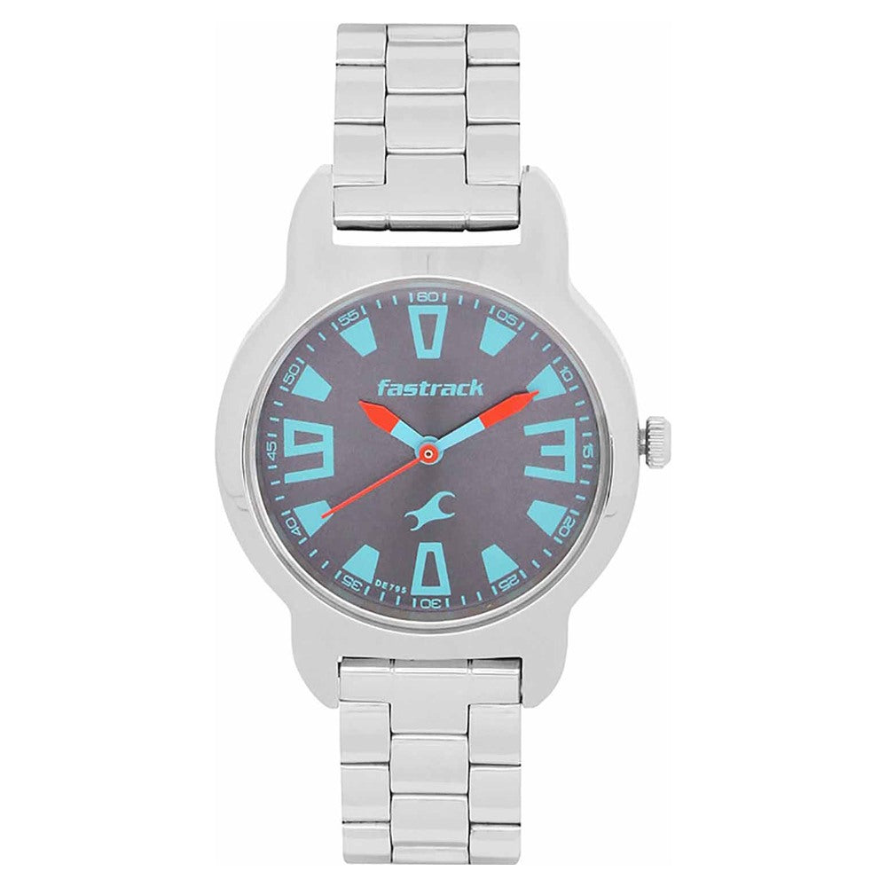 Fastrack Quartz Analog Purple Dial Stainless Steel Strap Watch for Girls