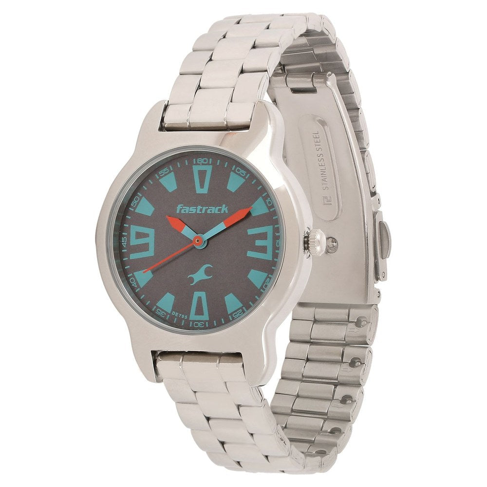 Fastrack Quartz Analog Purple Dial Stainless Steel Strap Watch for Girls