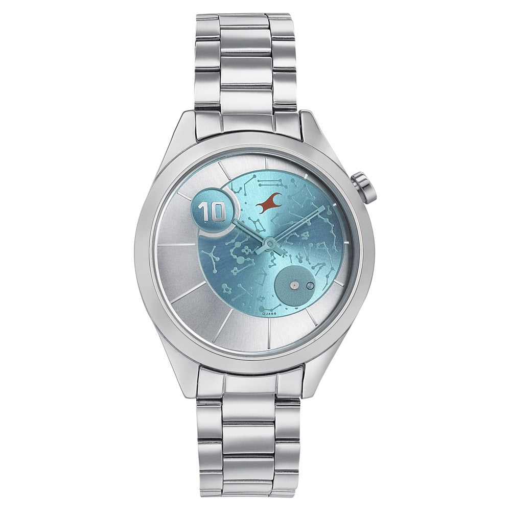 Fastrack Space Rover Quartz Analog Blue Dial Stainless Steel Strap Watch for Girls