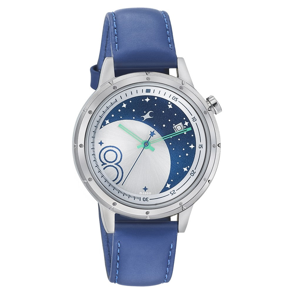 Fastrack Space Rover Quartz Analog with Date Silver Dial Leather Strap Watch for Girls