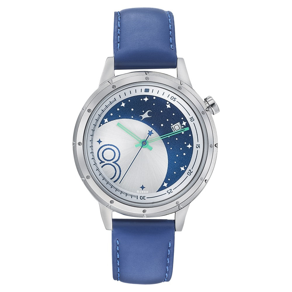 Fastrack Space Rover Quartz Analog with Date Silver Dial Leather Strap Watch for Girls