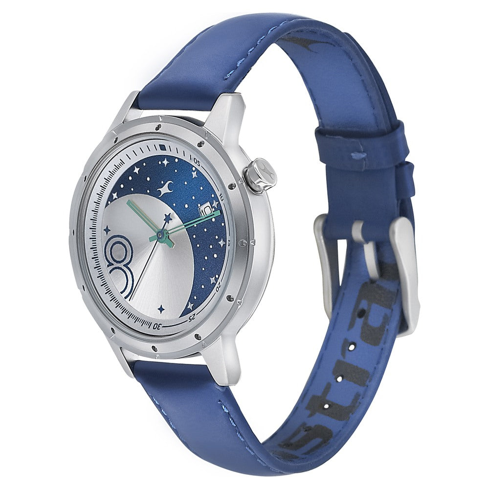 Fastrack Space Rover Quartz Analog with Date Silver Dial Leather Strap Watch for Girls