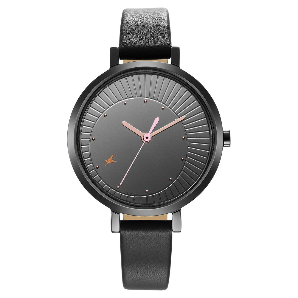 Style Up Black Dial Leather Strap Watch for Girls