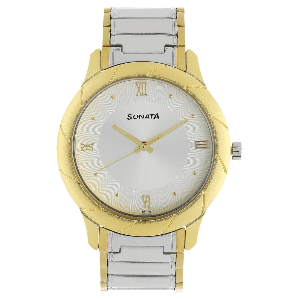 Sonata Quartz Analog White Dial Stainless Steel Strap Watch for Men