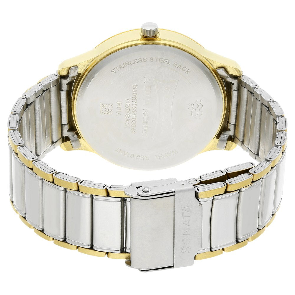 Sonata Quartz Analog White Dial Stainless Steel Strap Watch for Men