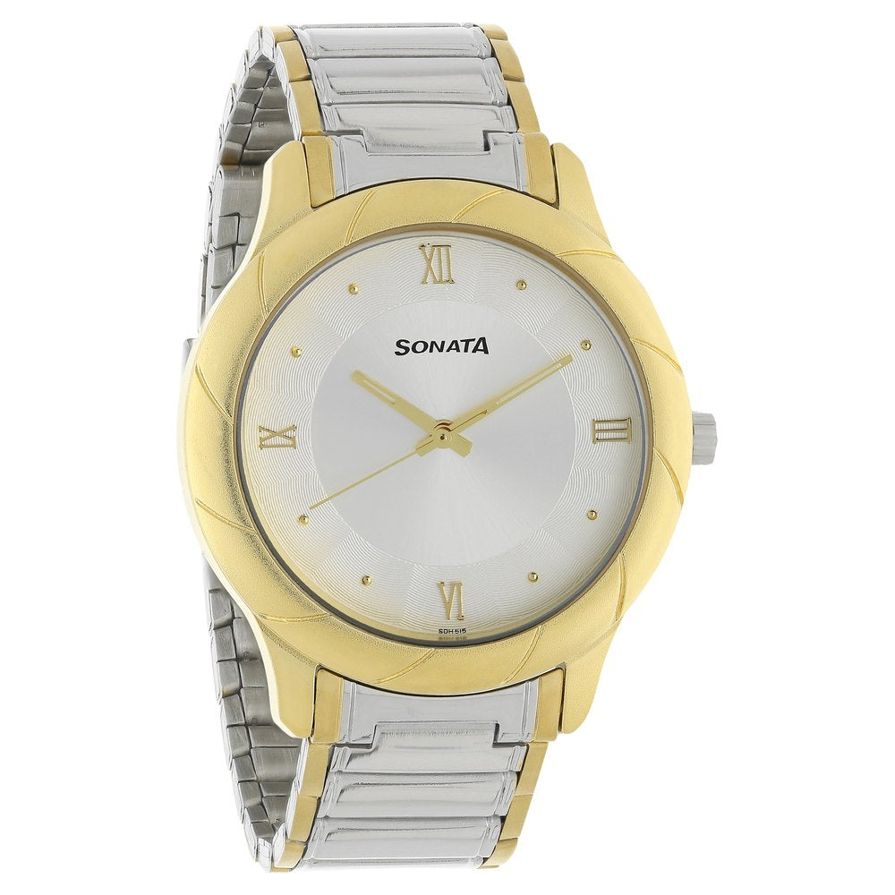Sonata Quartz Analog White Dial Stainless Steel Strap Watch for Men