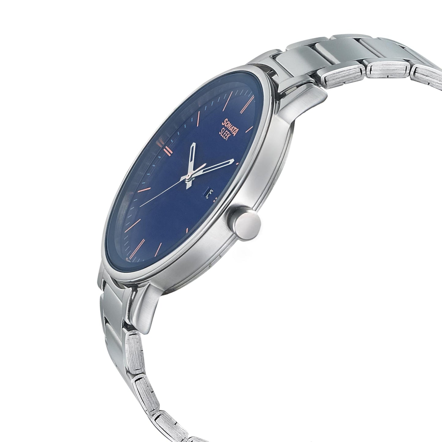 Sonata Quartz Analog Blue Dial Stainless Steel Strap Watch for Men