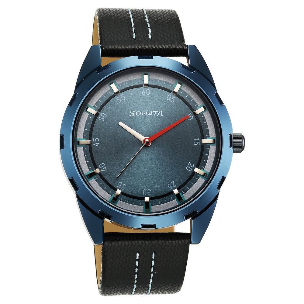 Sonata Blues Quartz Analog Blue Dial Metal Strap Watch for Men