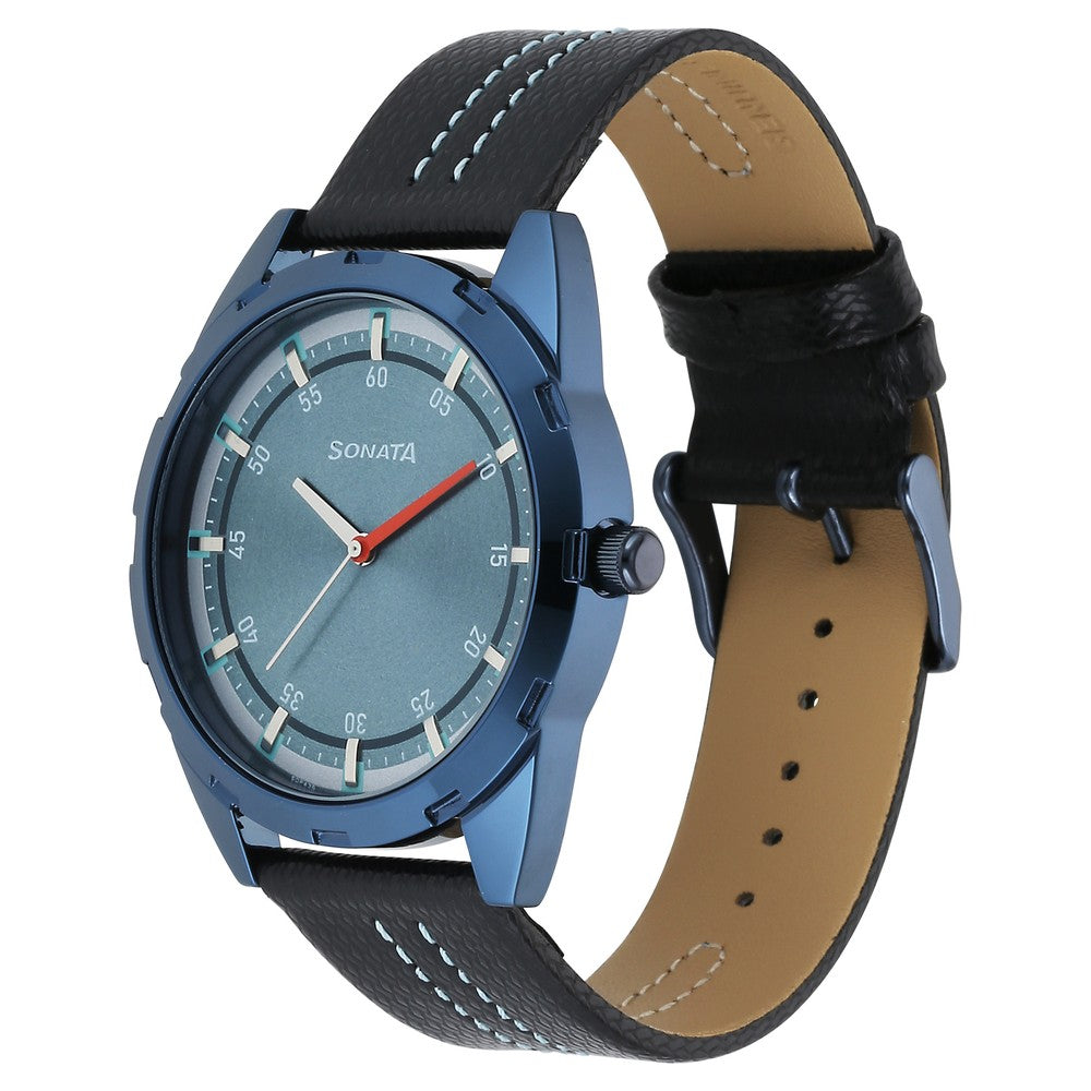 Sonata Blues Quartz Analog Blue Dial Metal Strap Watch for Men