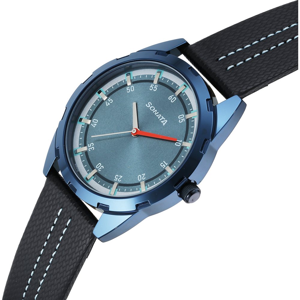 Sonata Blues Quartz Analog Blue Dial Metal Strap Watch for Men
