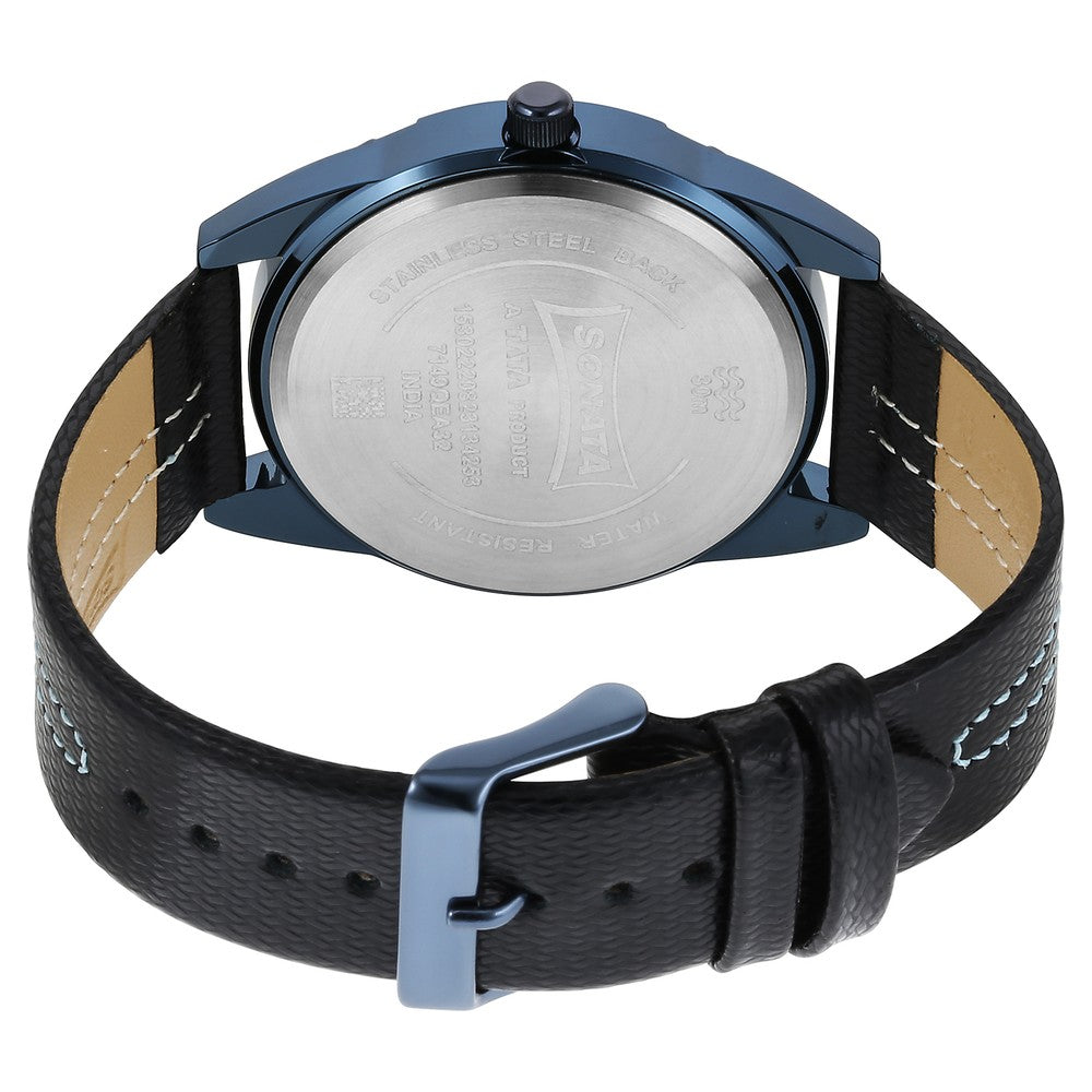 Sonata Blues Quartz Analog Blue Dial Metal Strap Watch for Men