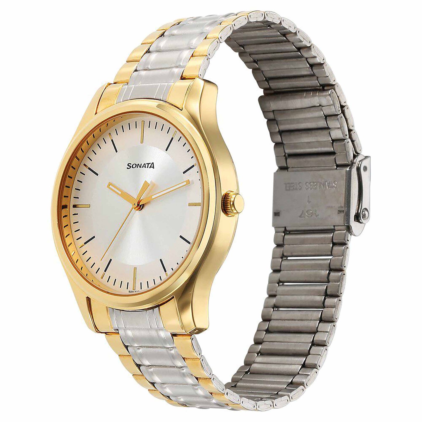 Sonata Traditional Essentials Quartz Analog Silver Dial Stainless Steel Strap Watch for Men