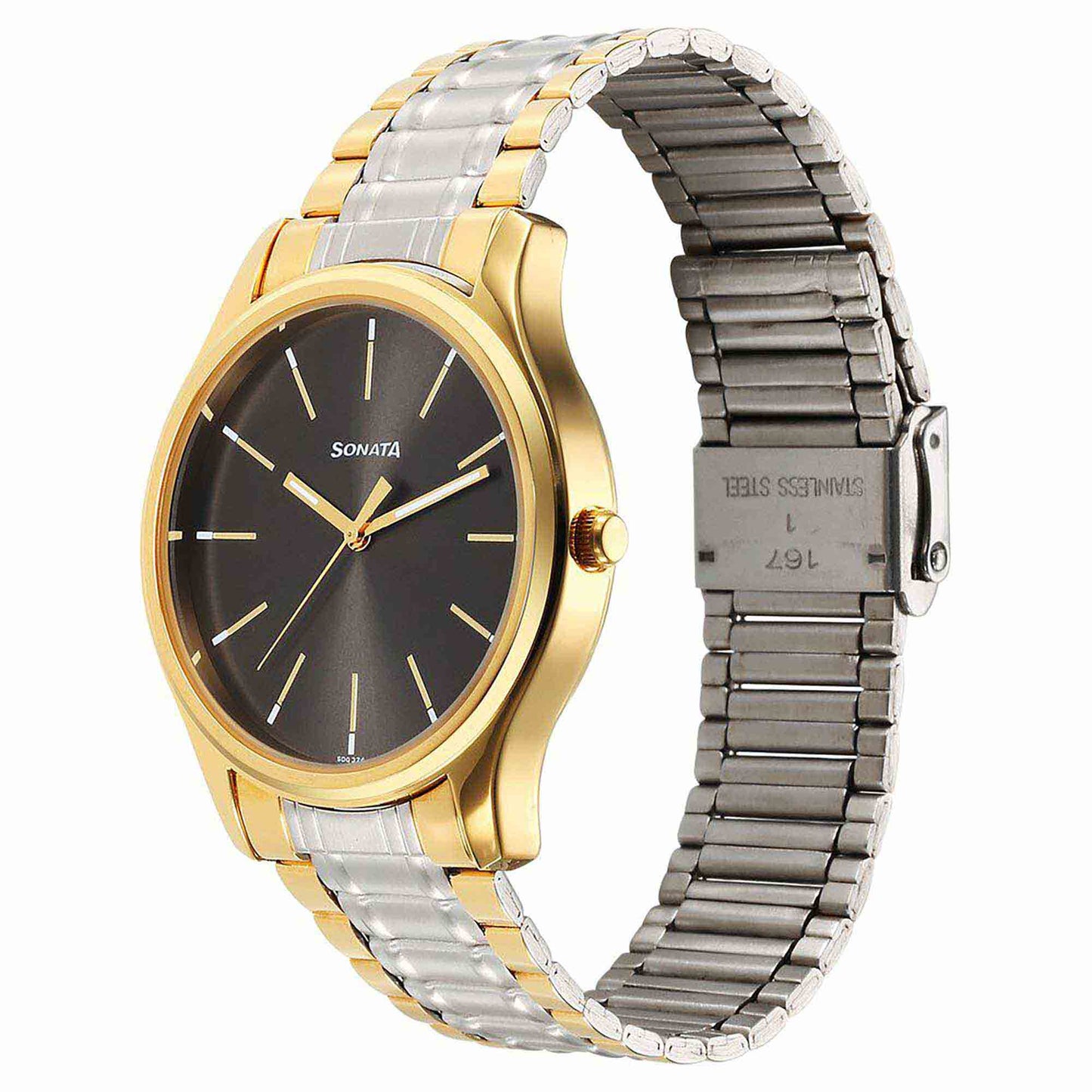 Sonata Traditional Essentials Quartz Analog Grey Dial Stainless Steel Strap Watch for Men