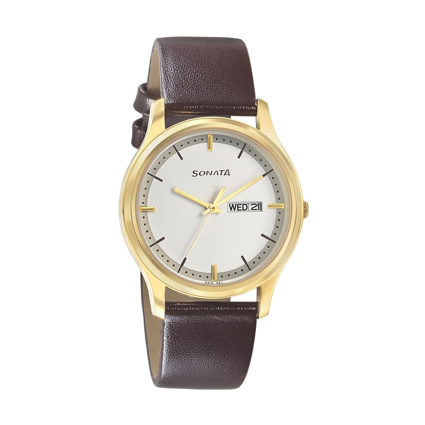 Sonata Quartz Analog with Day and Date White Dial Leather Strap Watch for Men