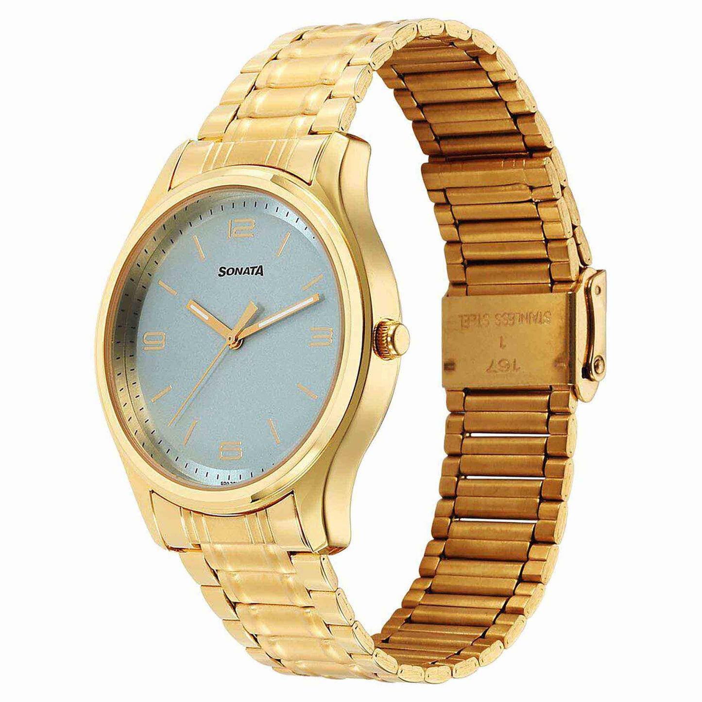 Sonata Traditional Essentials Quartz Analog Blue Dial Stainless Steel Strap Watch for Men