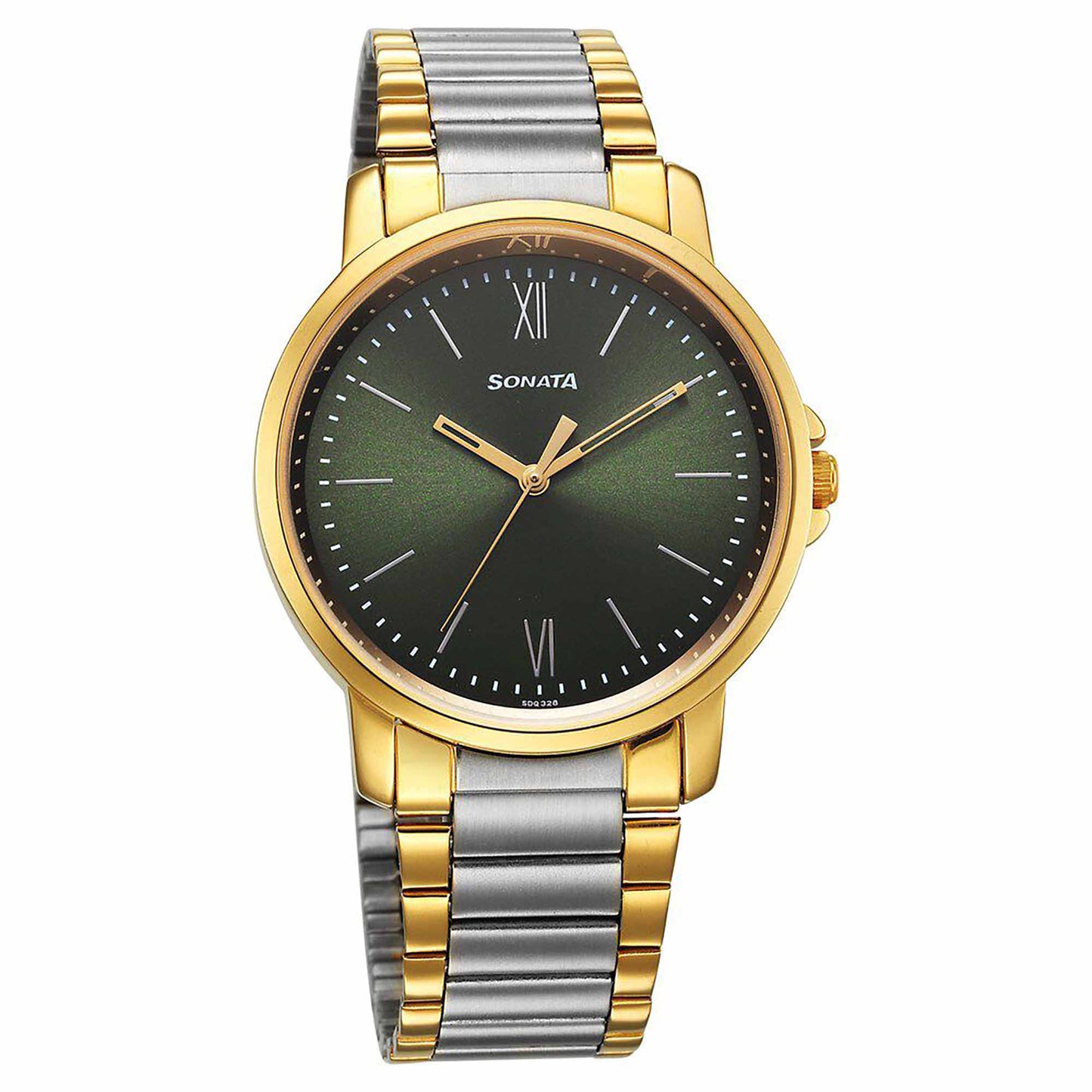 Sonata Traditional Essentials Quartz Analog Green Dial Stainless Steel Strap Watch for Men
