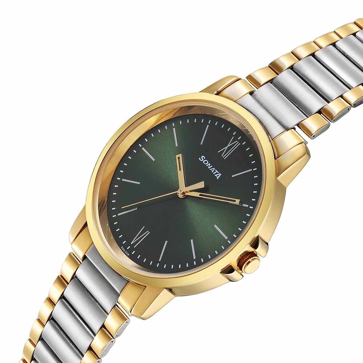 Sonata Traditional Essentials Quartz Analog Green Dial Stainless Steel Strap Watch for Men