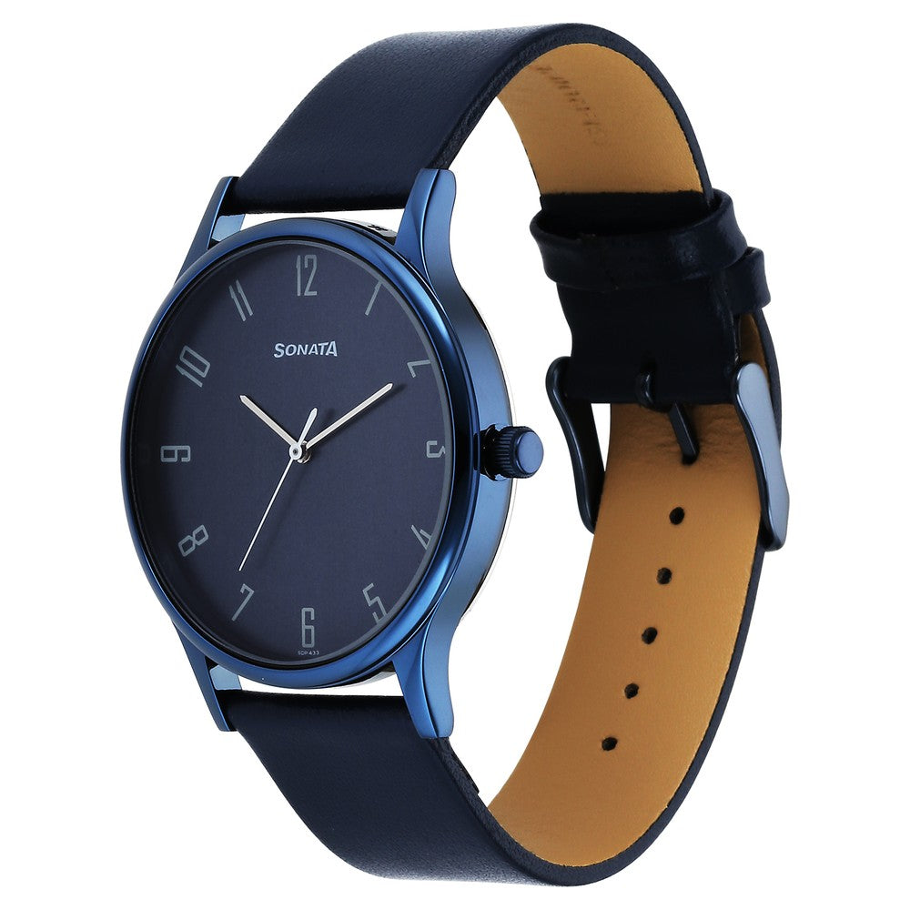 Sonata Blues Quartz Analog Blue Dial Metal Strap Watch for Men
