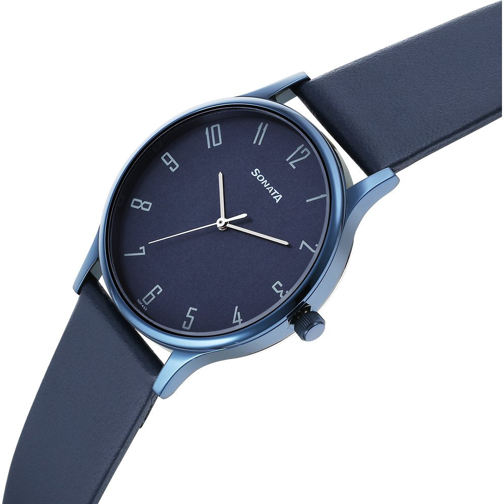 Sonata Blues Quartz Analog Blue Dial Metal Strap Watch for Men